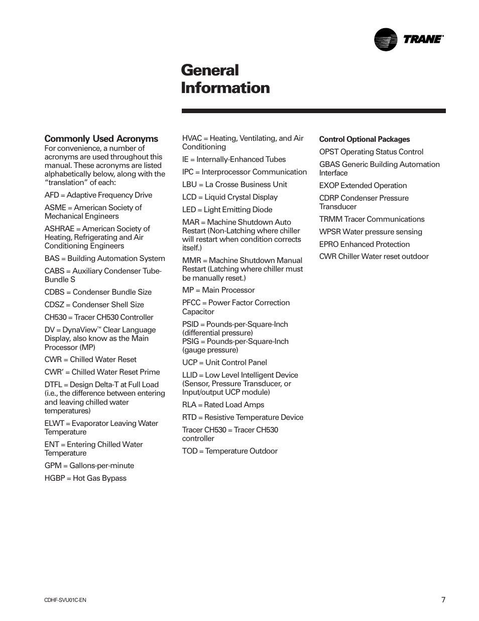 General information | American Standard CH530 User Manual | Page 7 / 116