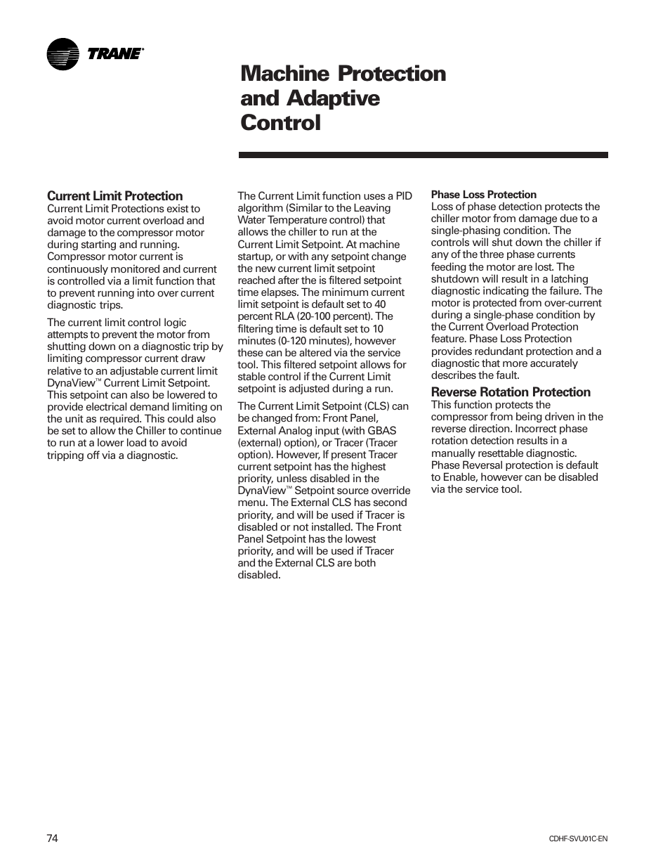 Machine protection and adaptive control | American Standard CH530 User Manual | Page 74 / 116