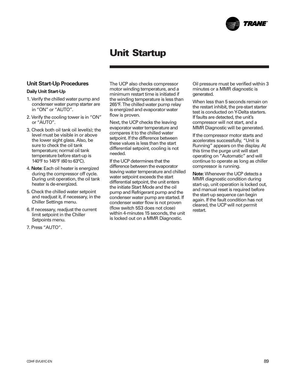 Unit startup | American Standard CH530 User Manual | Page 89 / 116
