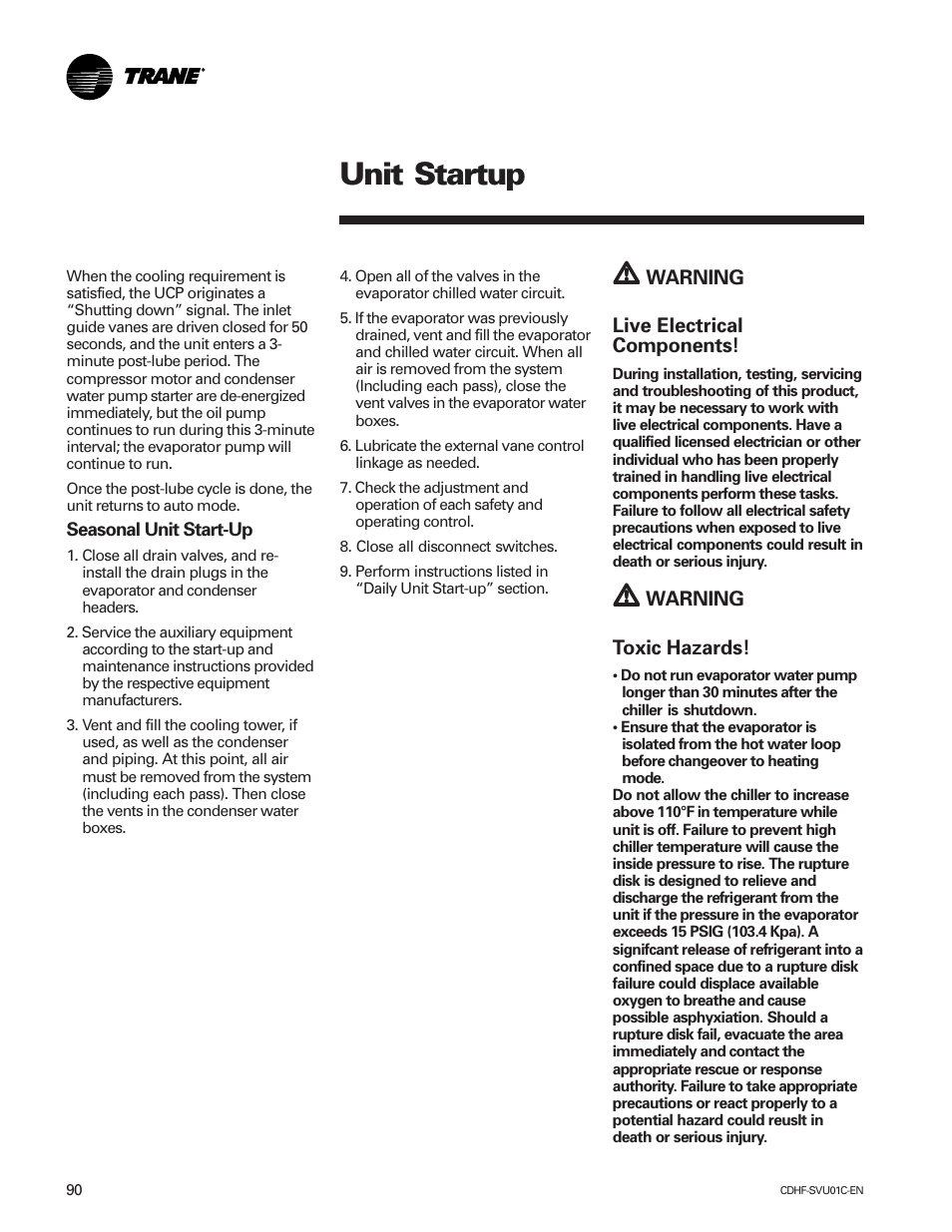Unit startup | American Standard CH530 User Manual | Page 90 / 116