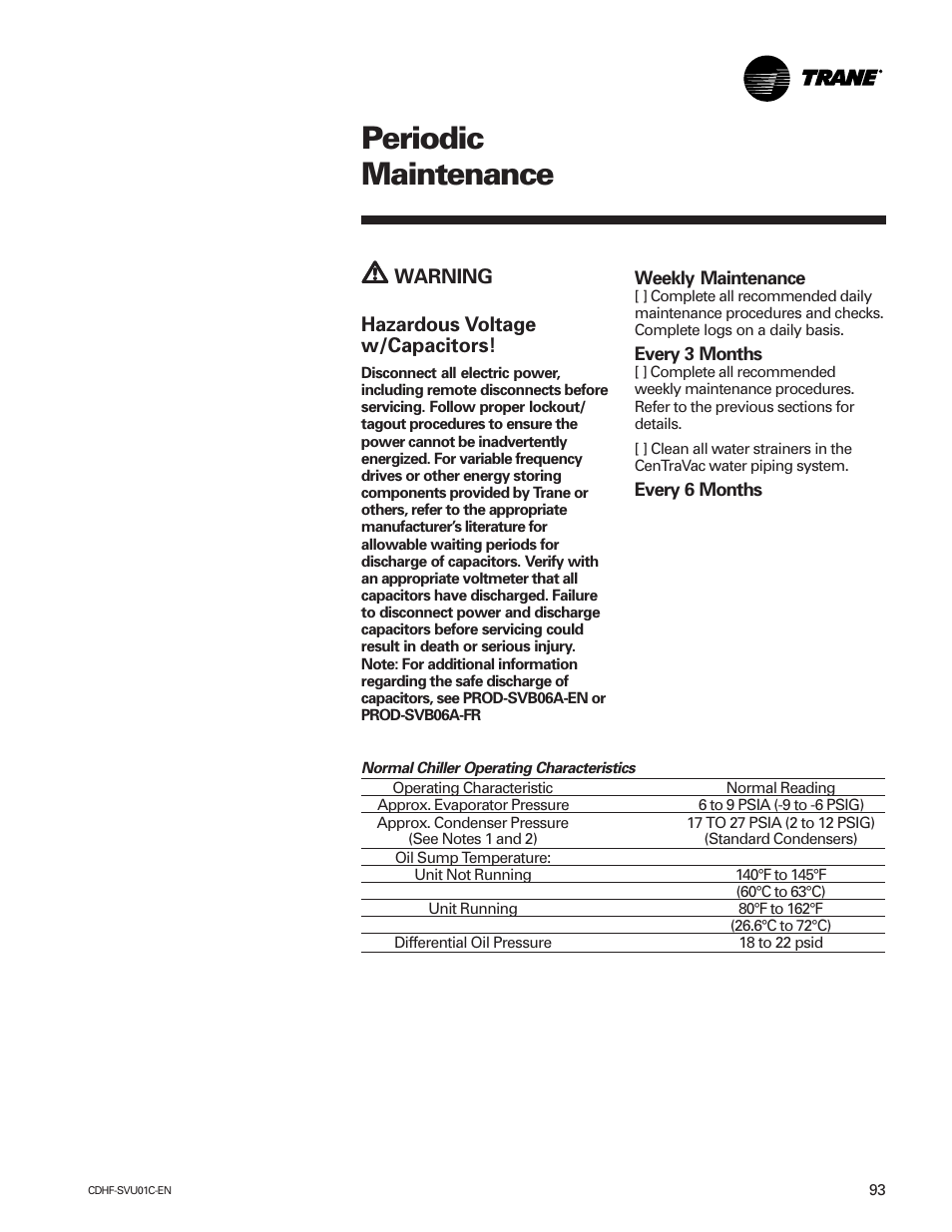 Periodic maintenance | American Standard CH530 User Manual | Page 93 / 116