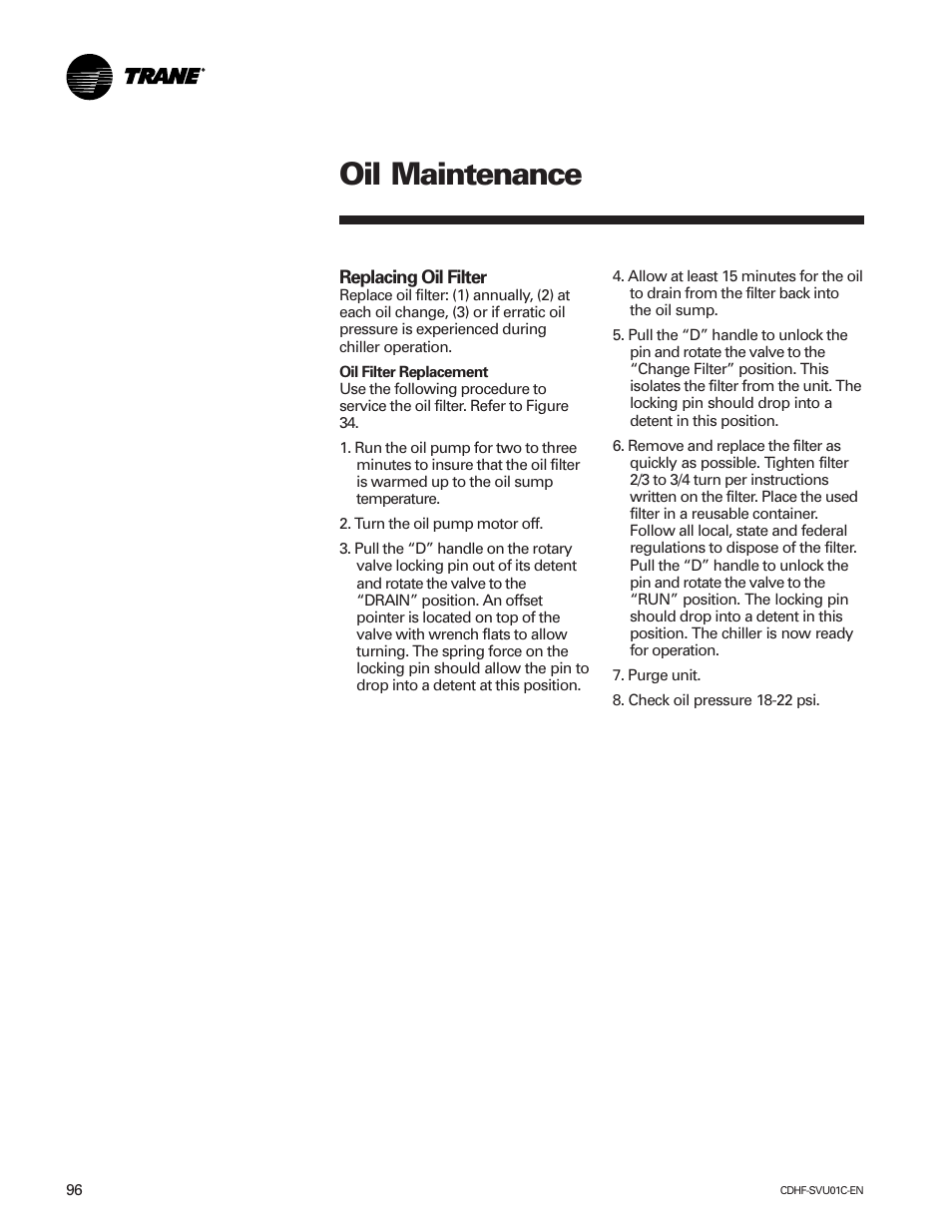 Oil maintenance | American Standard CH530 User Manual | Page 96 / 116