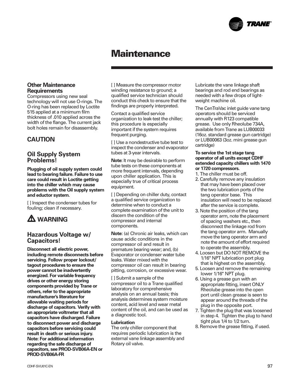 Maintenance | American Standard CH530 User Manual | Page 97 / 116