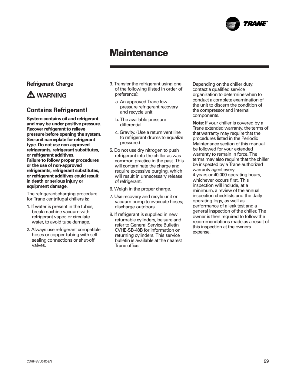 Maintenance | American Standard CH530 User Manual | Page 99 / 116