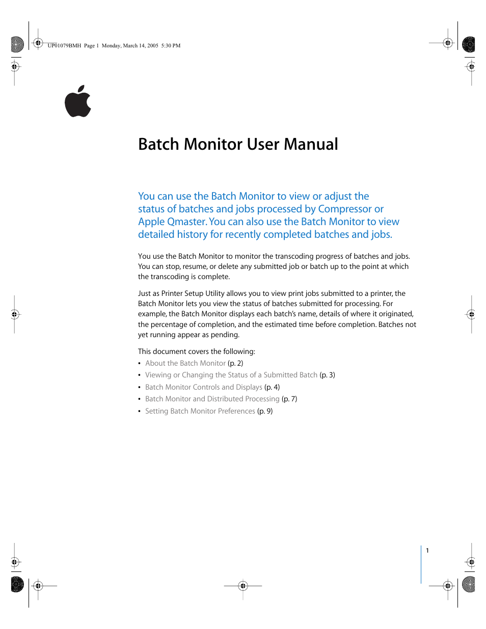 Apple Compressor or Qmaster Batch Monitor User Manual | 10 pages
