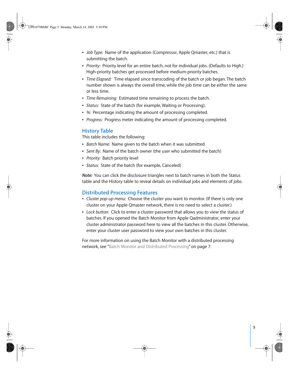 History table, Distributed processing features | Apple Compressor or Qmaster Batch Monitor User Manual | Page 5 / 10