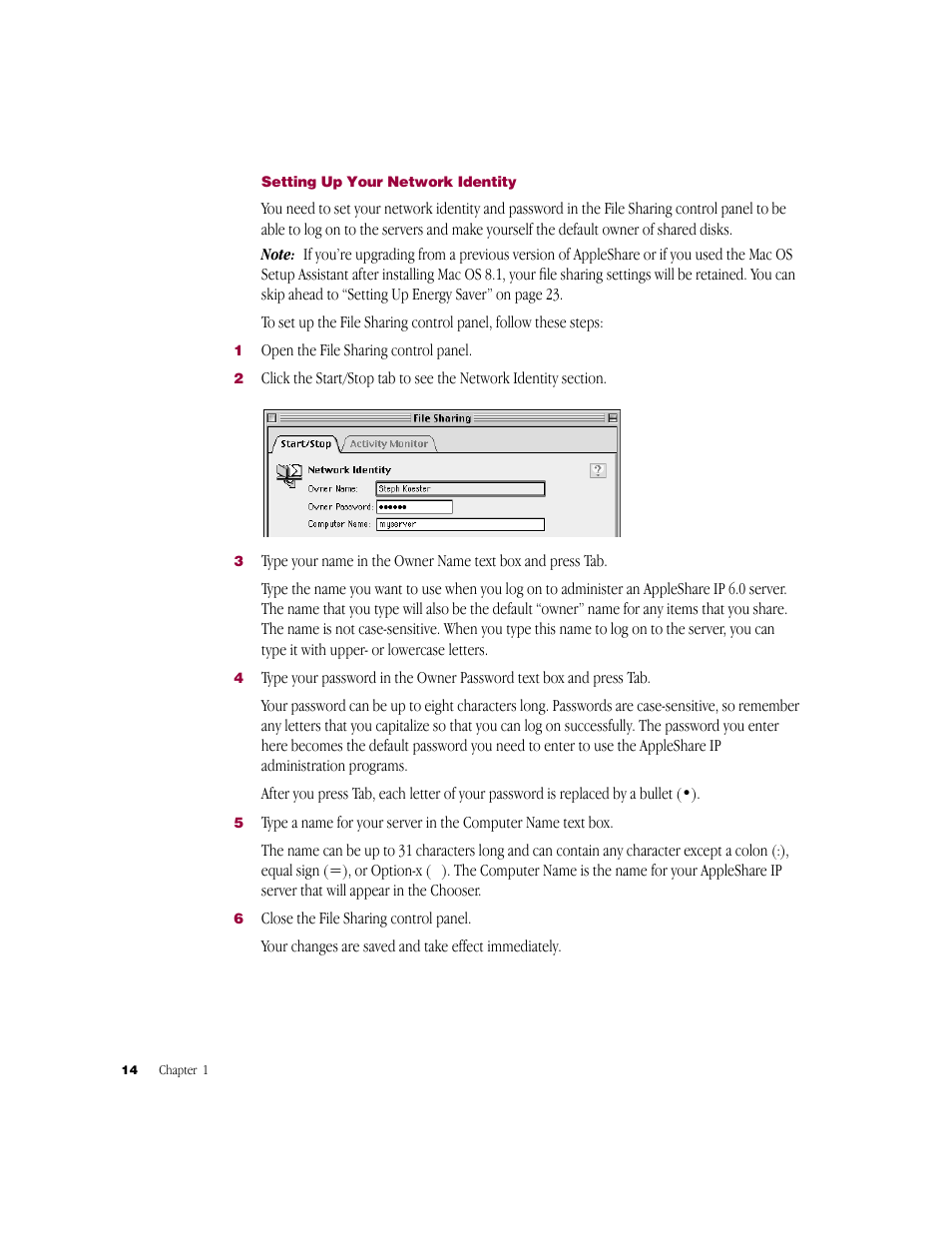 Setting up your network identity | Apple AppleShare IP 6.0 User Manual | Page 14 / 70