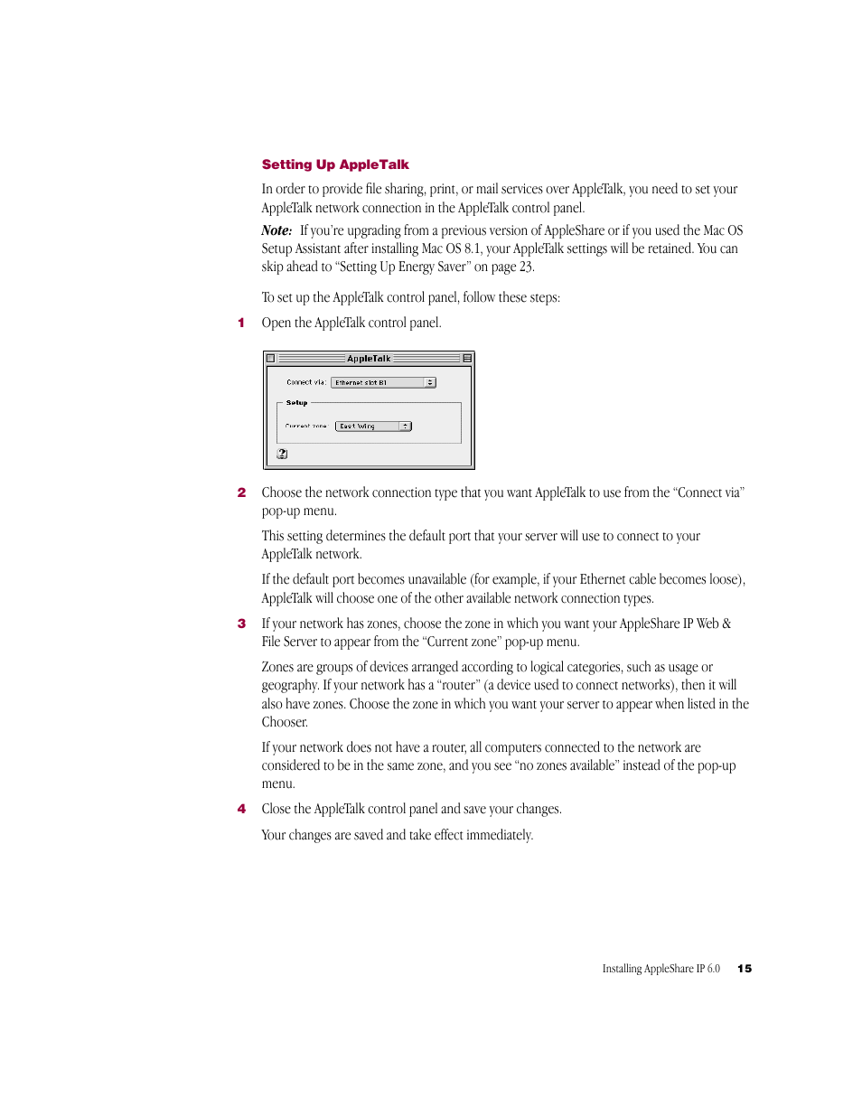 Setting up appletalk | Apple AppleShare IP 6.0 User Manual | Page 15 / 70