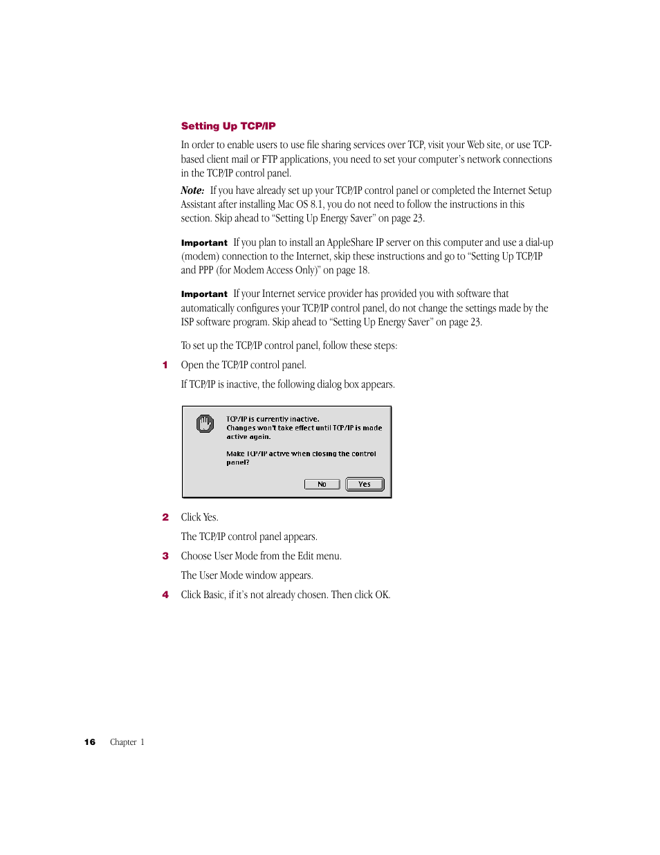 Setting up tcp/ip | Apple AppleShare IP 6.0 User Manual | Page 16 / 70