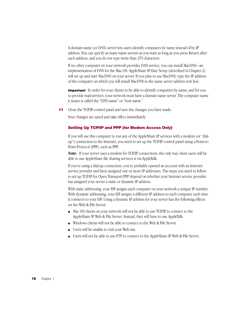 Setting up tcp/ip and ppp (for modem access only) | Apple AppleShare IP 6.0 User Manual | Page 18 / 70