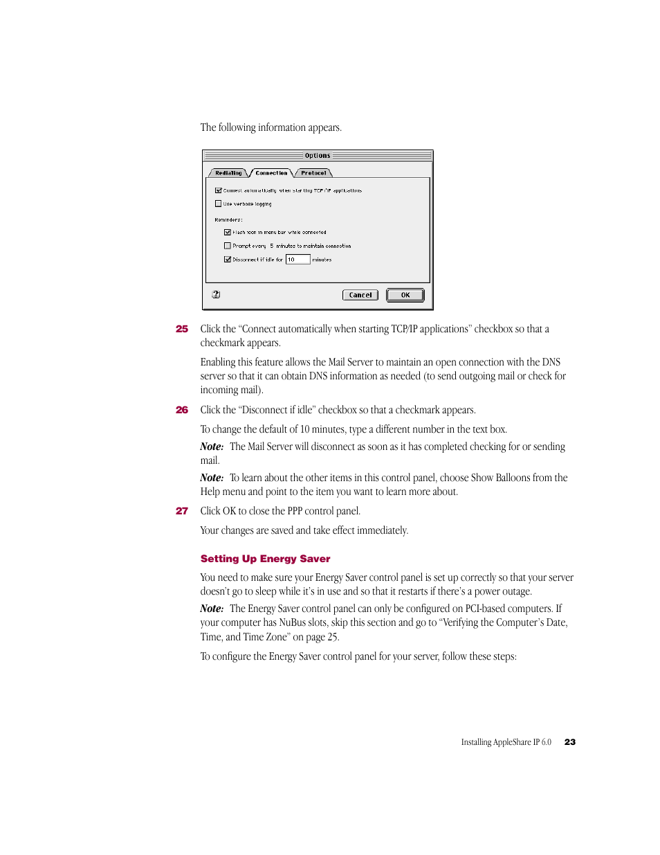 Setting up energy saver | Apple AppleShare IP 6.0 User Manual | Page 23 / 70
