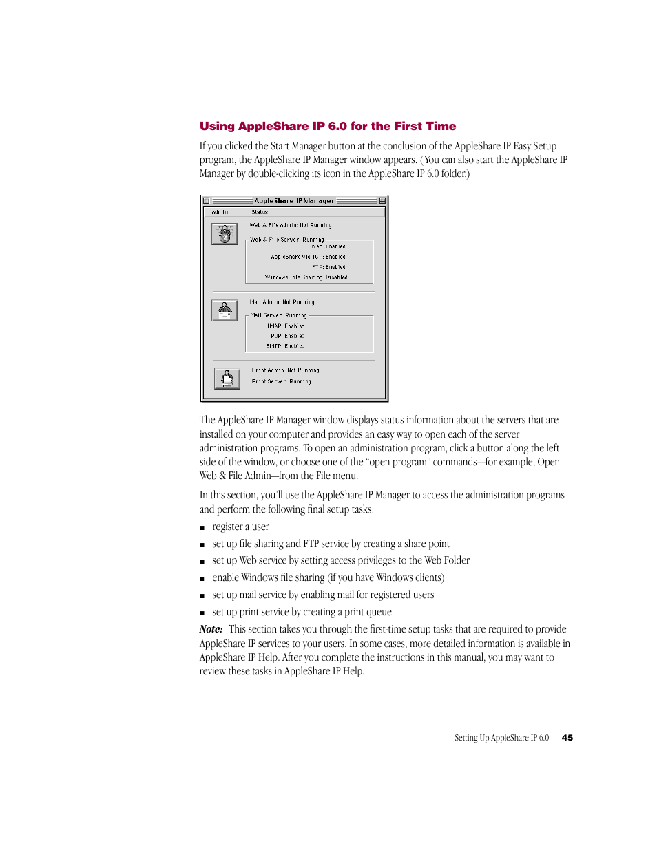 Using appleshareip6.0 for the first time | Apple AppleShare IP 6.0 User Manual | Page 45 / 70