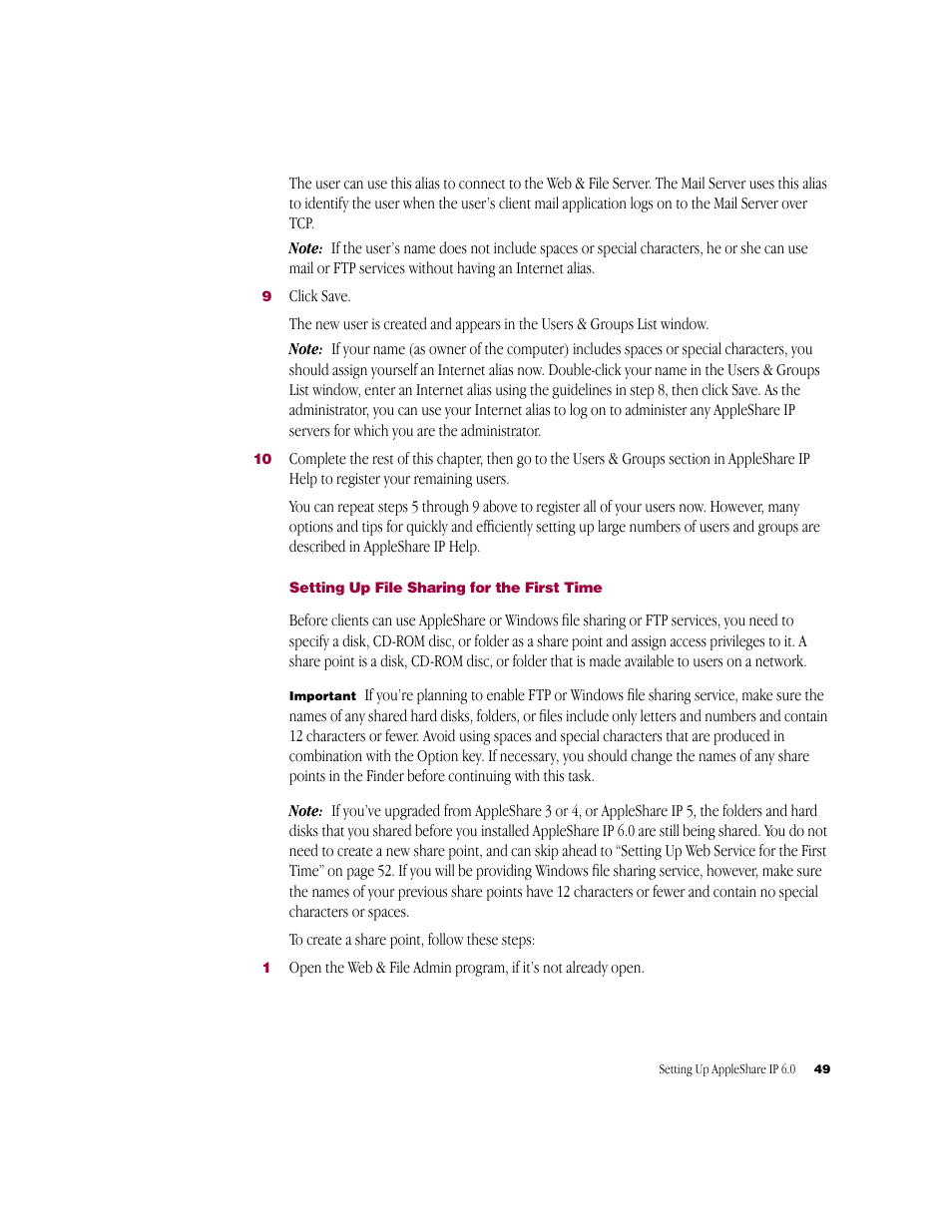 Setting up file sharing for the first time | Apple AppleShare IP 6.0 User Manual | Page 49 / 70