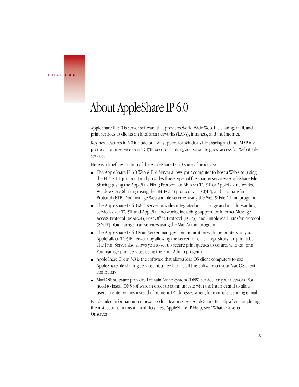 About appleshare ip 6.0 | Apple AppleShare IP 6.0 User Manual | Page 5 / 70
