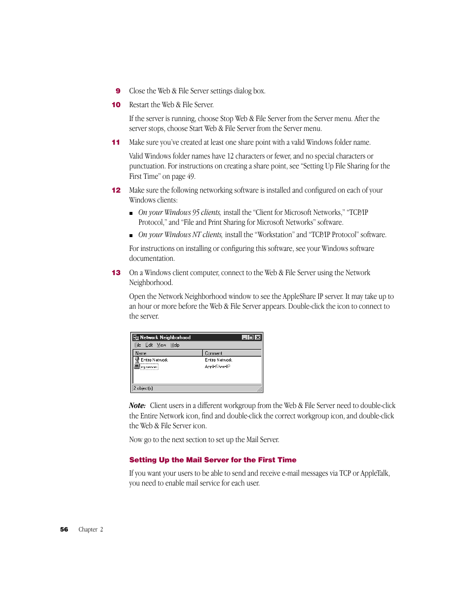 Setting up the mail server for the first time | Apple AppleShare IP 6.0 User Manual | Page 56 / 70