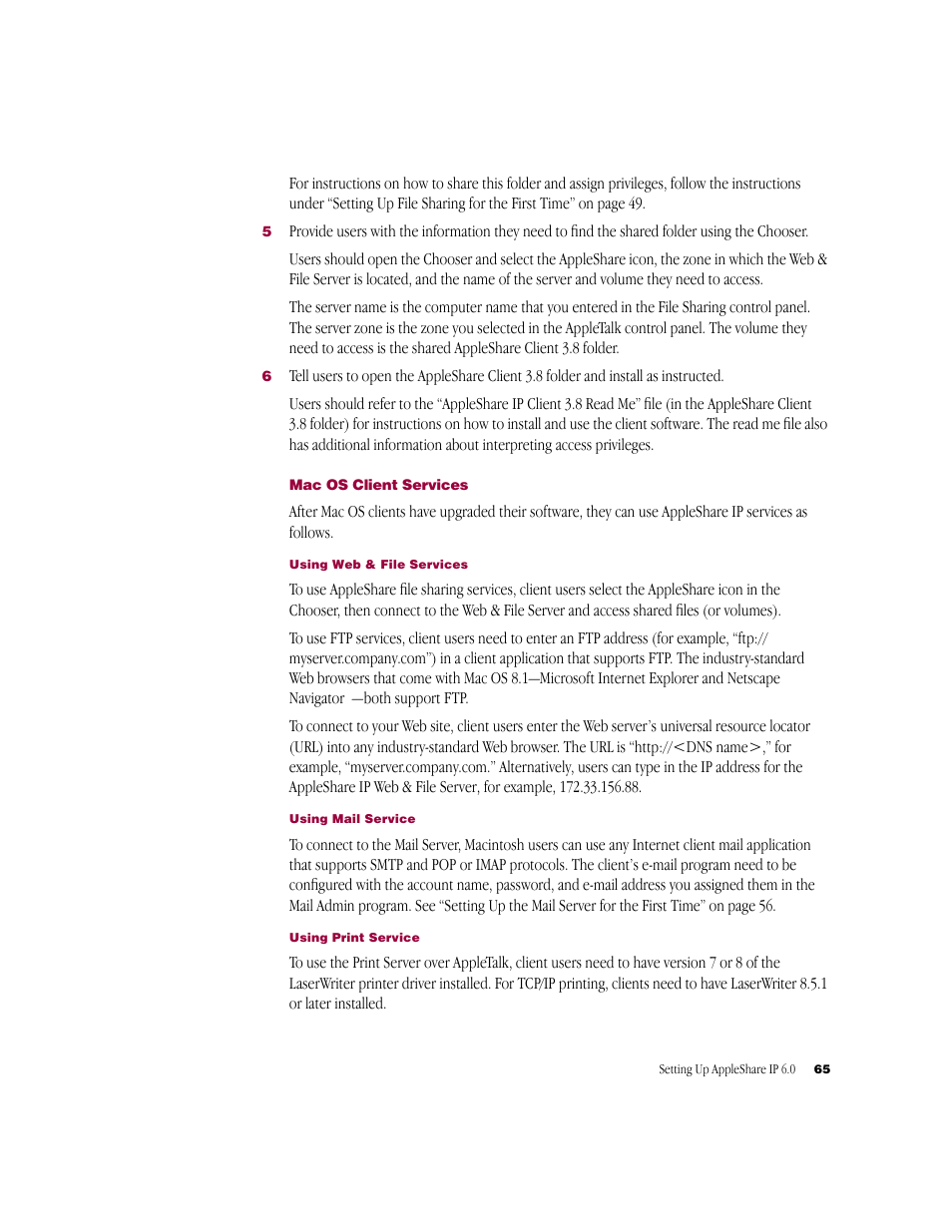 Macos client services | Apple AppleShare IP 6.0 User Manual | Page 65 / 70