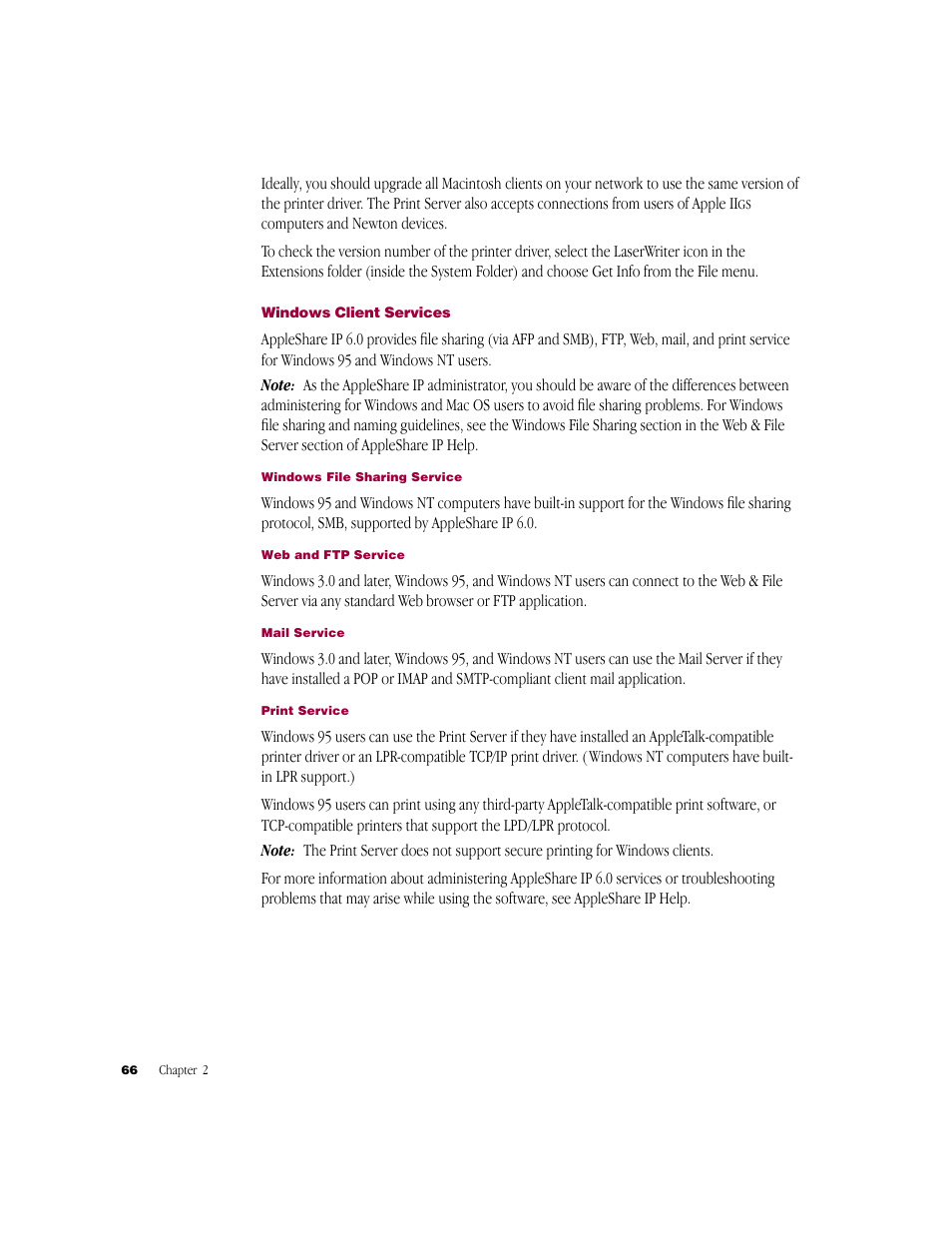 Windows client services | Apple AppleShare IP 6.0 User Manual | Page 66 / 70