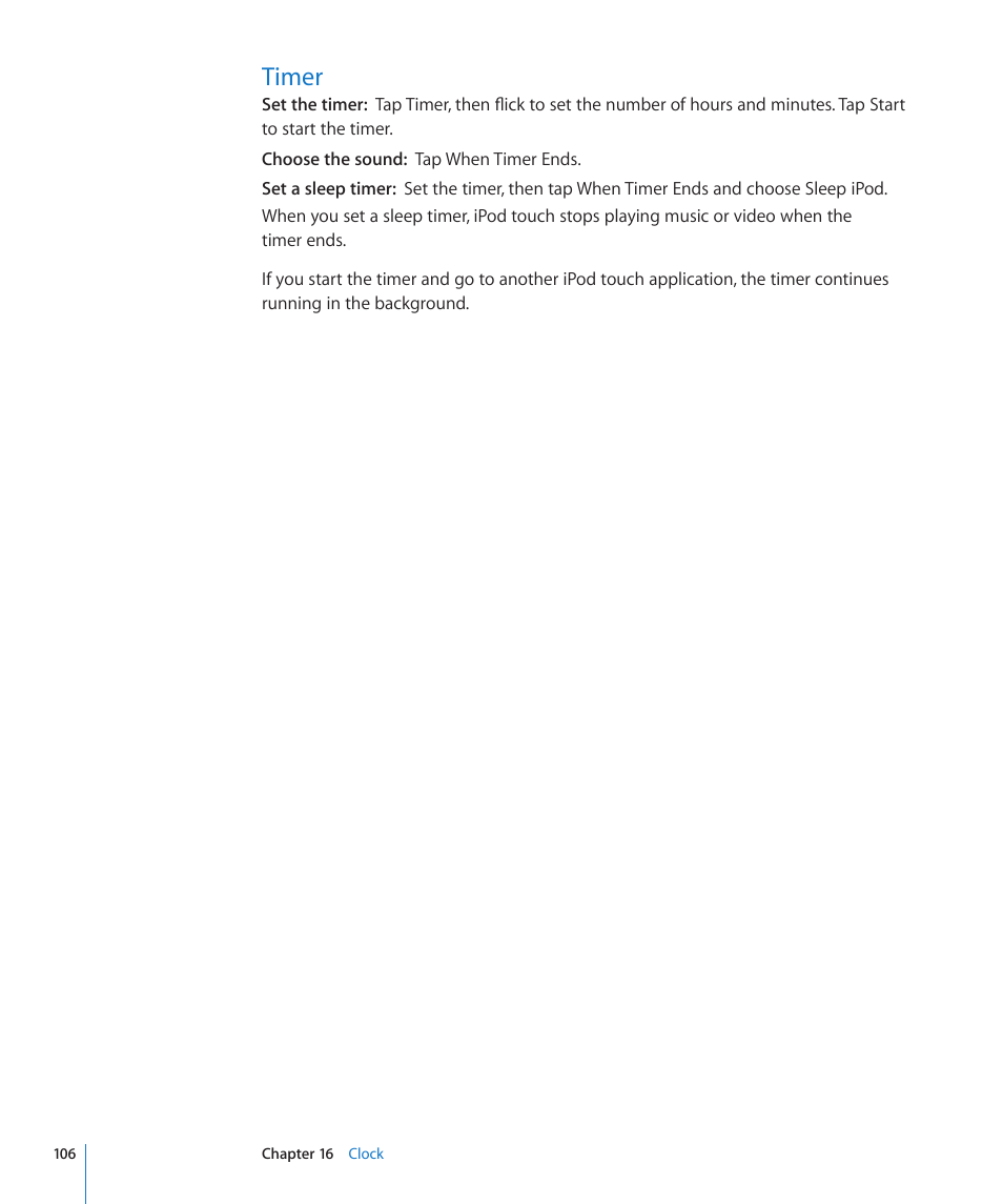 Timer, 106 timer | Apple iPod touch iOS 3.0 User Manual | Page 106 / 153