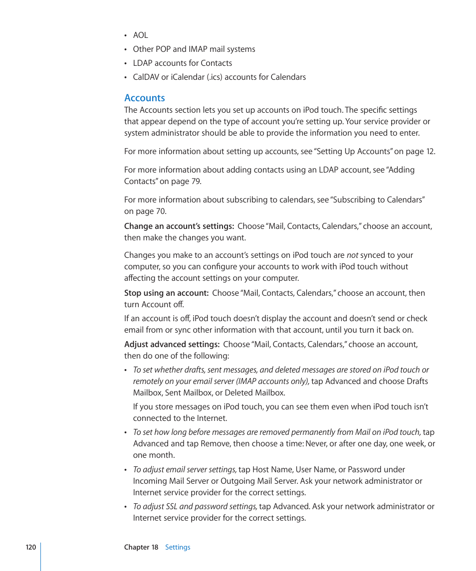 Accounts | Apple iPod touch iOS 3.0 User Manual | Page 120 / 153