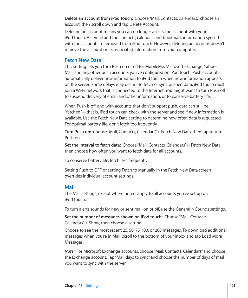 Fetch new data, Mail | Apple iPod touch iOS 3.0 User Manual | Page 121 / 153
