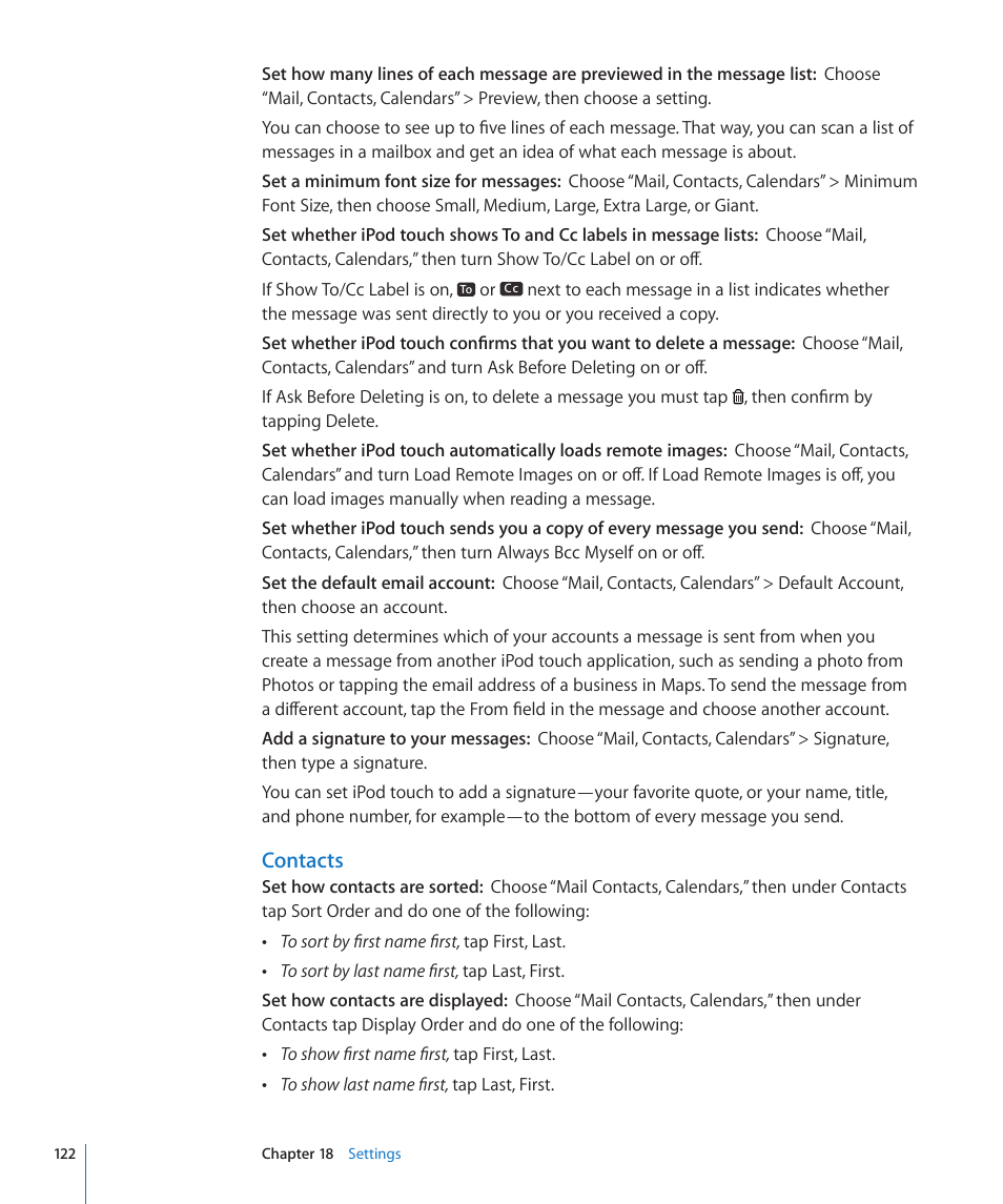 Contacts | Apple iPod touch iOS 3.0 User Manual | Page 122 / 153