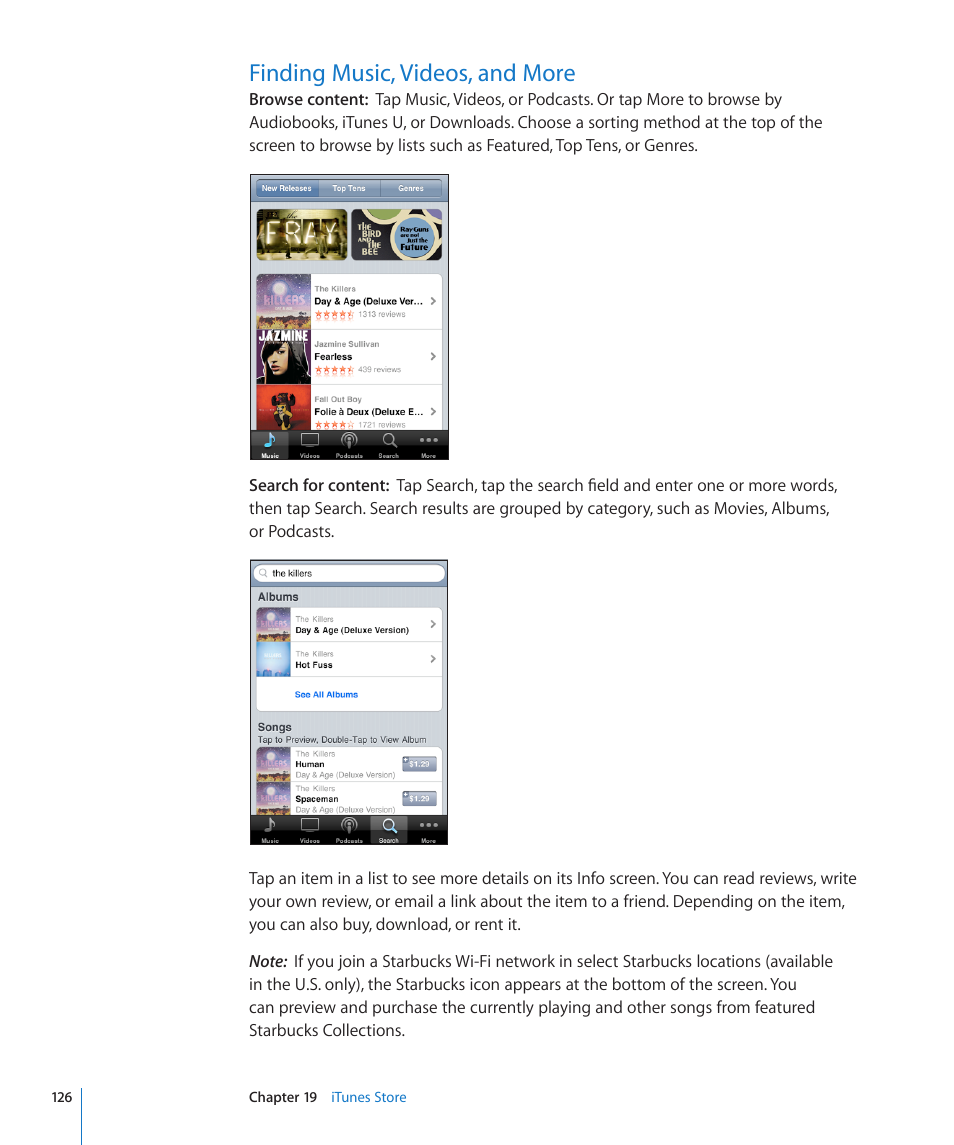 Finding music, videos, and more, 126 finding music, videos, and more | Apple iPod touch iOS 3.0 User Manual | Page 126 / 153