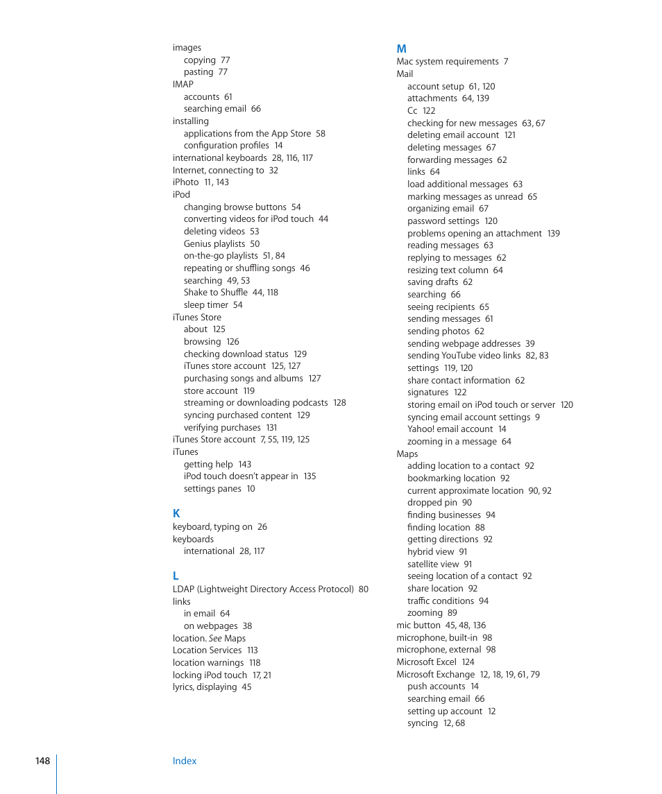 Apple iPod touch iOS 3.0 User Manual | Page 148 / 153