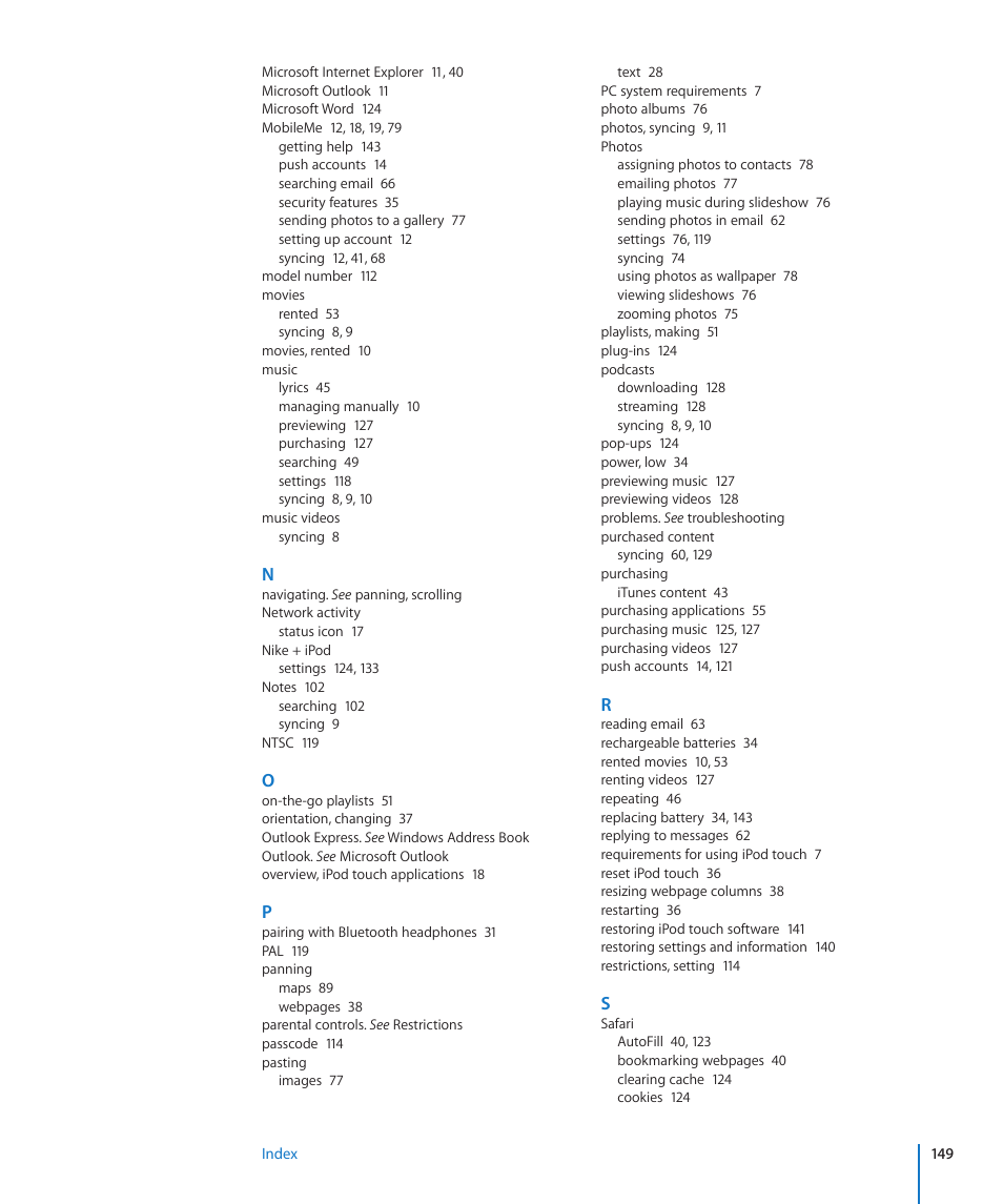 Apple iPod touch iOS 3.0 User Manual | Page 149 / 153