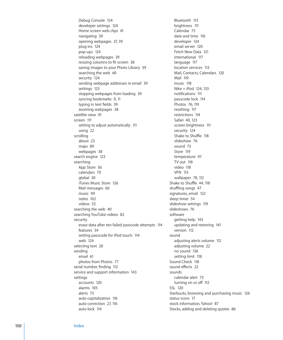 Apple iPod touch iOS 3.0 User Manual | Page 150 / 153