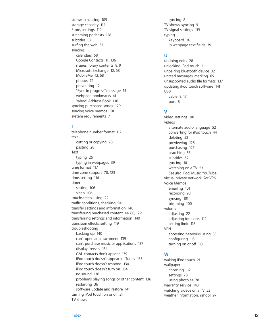 Apple iPod touch iOS 3.0 User Manual | Page 151 / 153