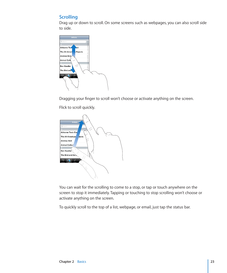 Scrolling | Apple iPod touch iOS 3.0 User Manual | Page 23 / 153