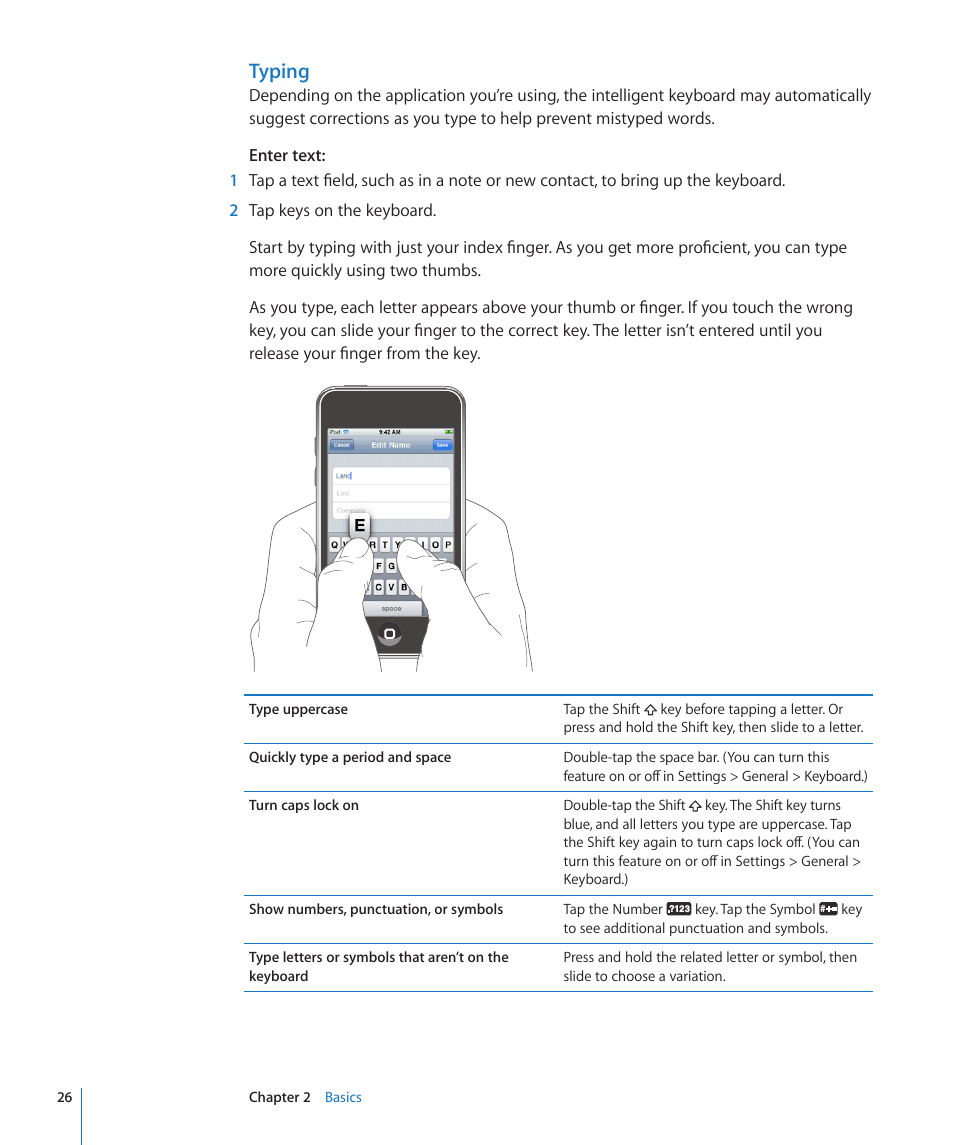 Typing | Apple iPod touch iOS 3.0 User Manual | Page 26 / 153