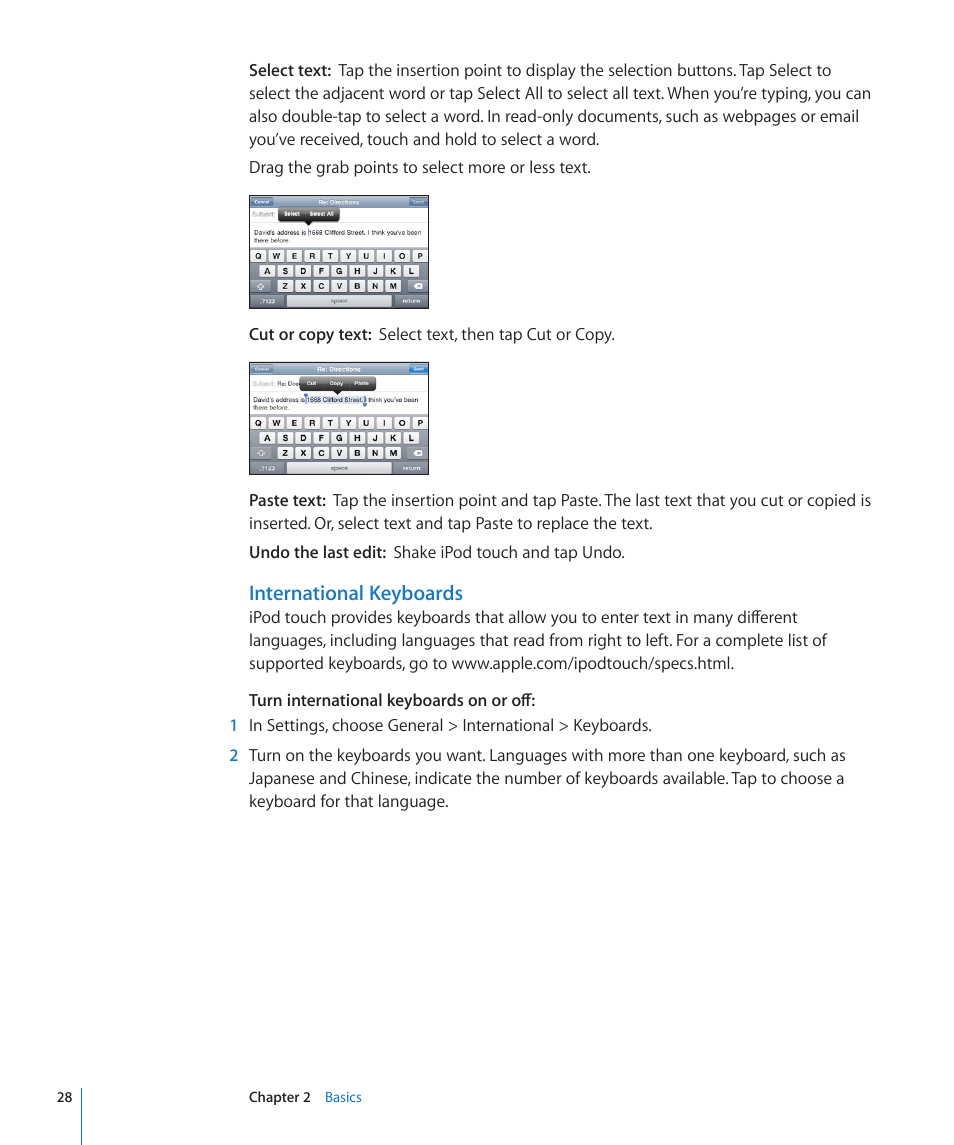International keyboards | Apple iPod touch iOS 3.0 User Manual | Page 28 / 153
