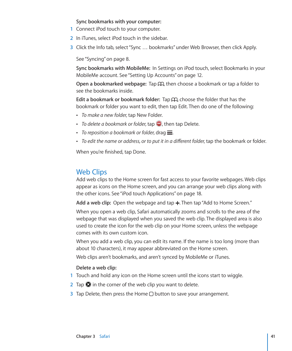 Web clips | Apple iPod touch iOS 3.0 User Manual | Page 41 / 153