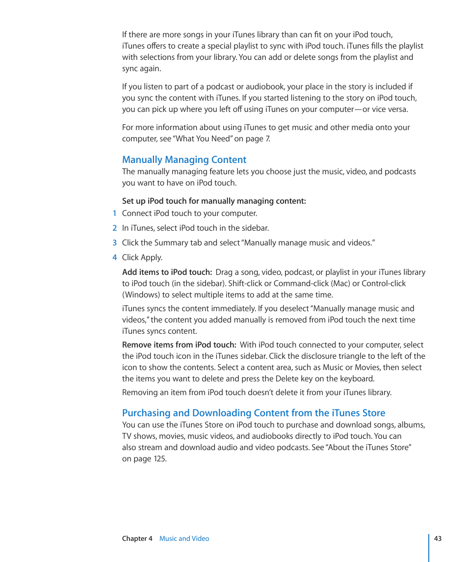 Manually managing content | Apple iPod touch iOS 3.0 User Manual | Page 43 / 153