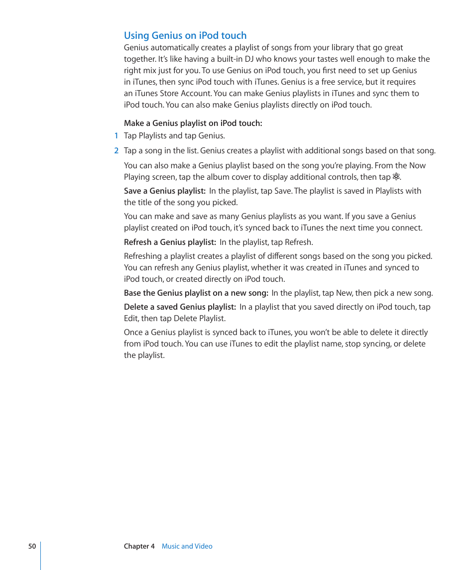 Using genius on ipod touch | Apple iPod touch iOS 3.0 User Manual | Page 50 / 153