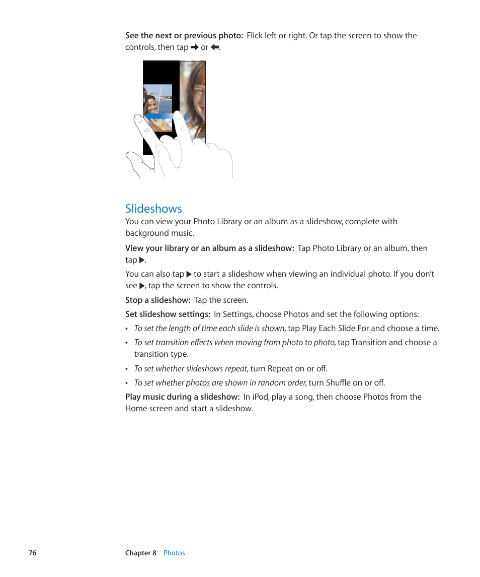 Slideshows | Apple iPod touch iOS 3.0 User Manual | Page 76 / 153