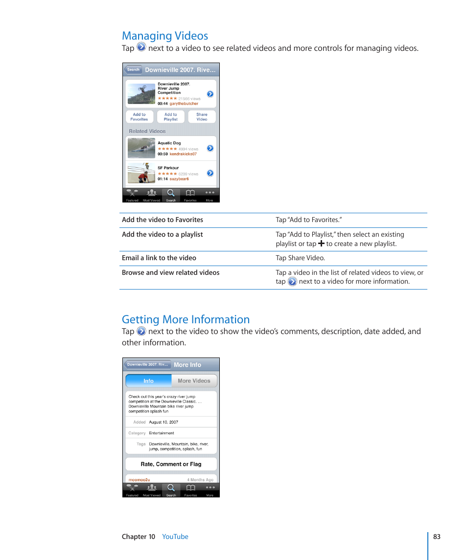 Managing videos, Getting more information | Apple iPod touch iOS 3.0 User Manual | Page 83 / 153