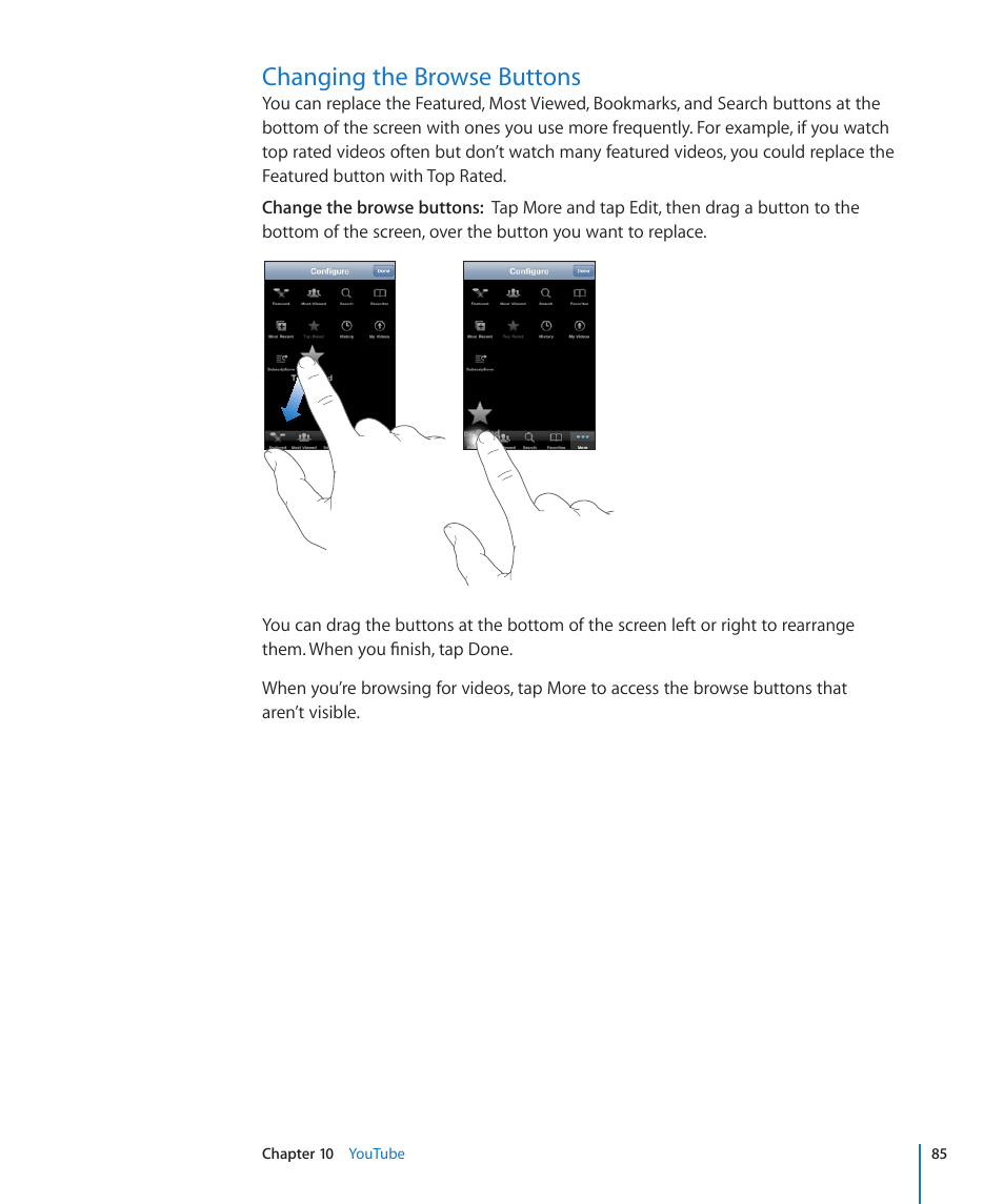 Changing the browse buttons | Apple iPod touch iOS 3.0 User Manual | Page 85 / 153