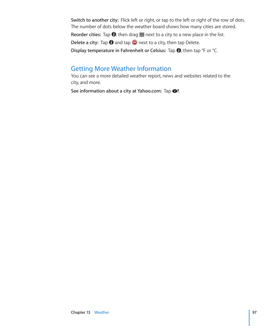 Getting more weather information | Apple iPod touch iOS 3.0 User Manual | Page 97 / 153