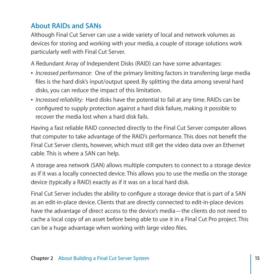 About raids and sans | Apple Final Cut Server 1.5 User Manual | Page 15 / 125