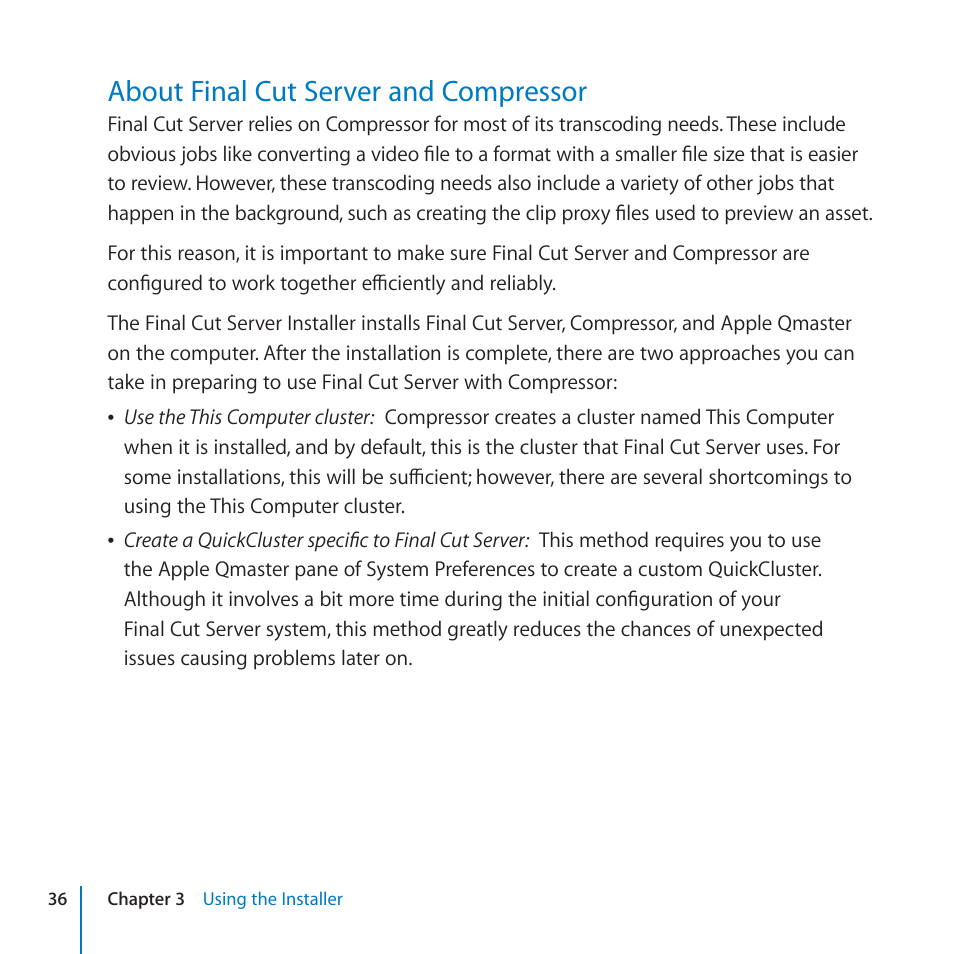 About final cut server and compressor, 36 about final cut server and compressor | Apple Final Cut Server 1.5 User Manual | Page 36 / 125