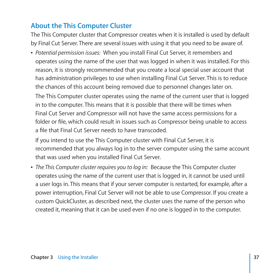 About the this computer cluster | Apple Final Cut Server 1.5 User Manual | Page 37 / 125