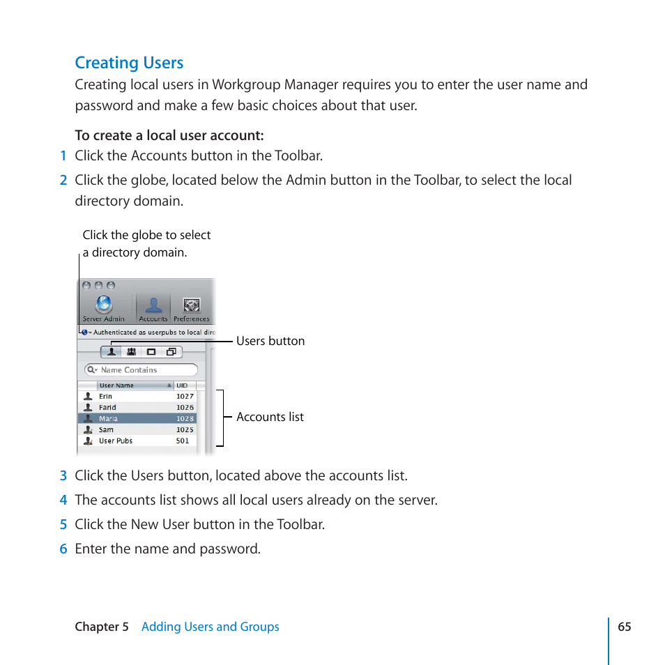 Creating users | Apple Final Cut Server 1.5 User Manual | Page 65 / 125