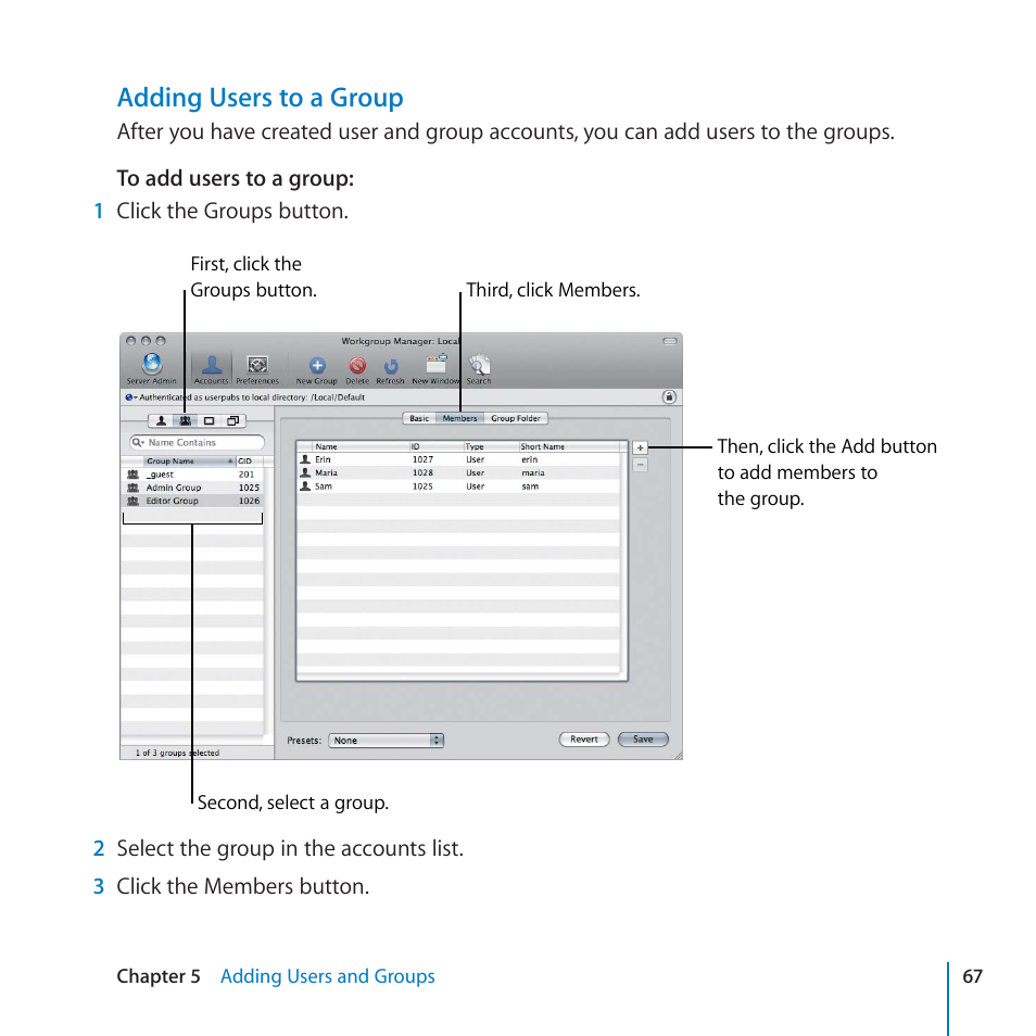 Adding users to a group | Apple Final Cut Server 1.5 User Manual | Page 67 / 125