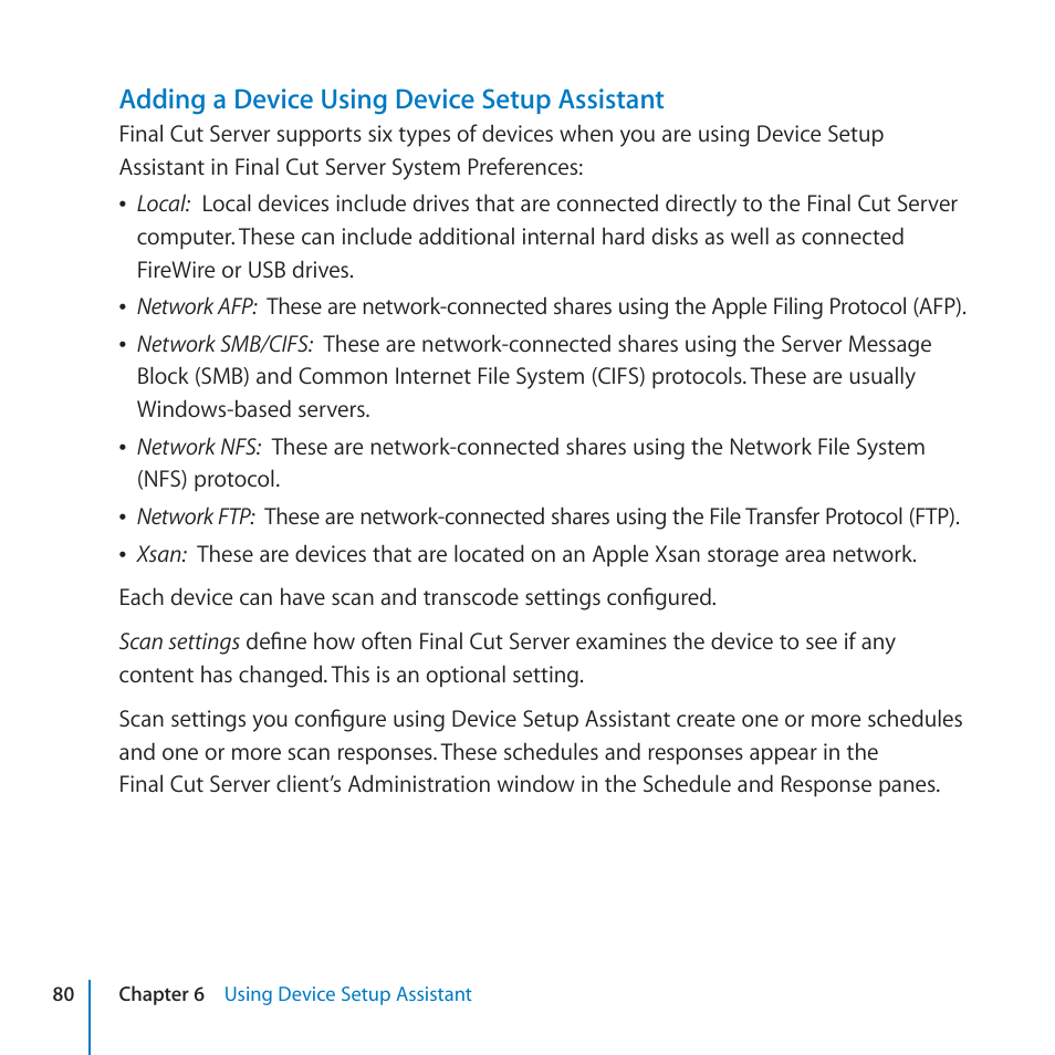 Adding a device using device setup assistant | Apple Final Cut Server 1.5 User Manual | Page 80 / 125