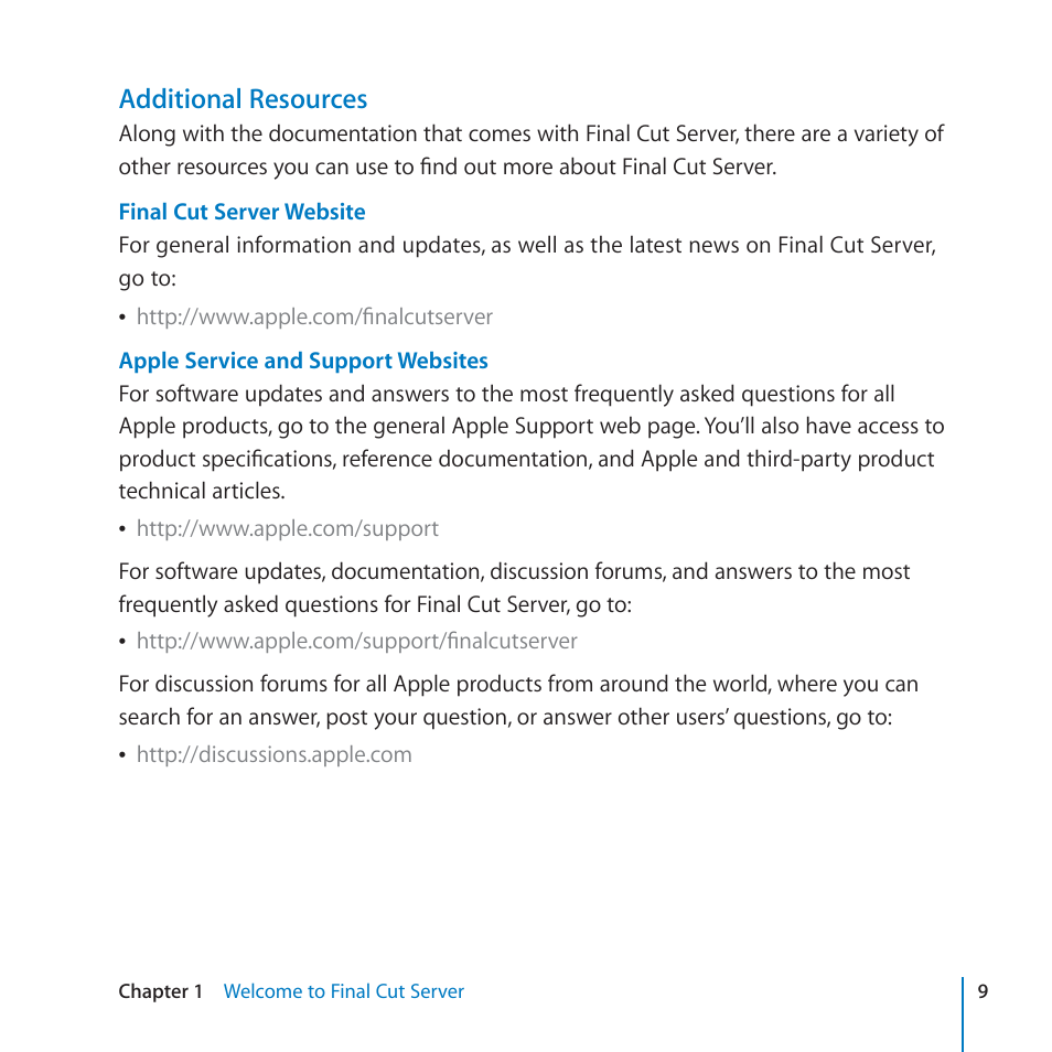 Additional resources | Apple Final Cut Server 1.5 User Manual | Page 9 / 125