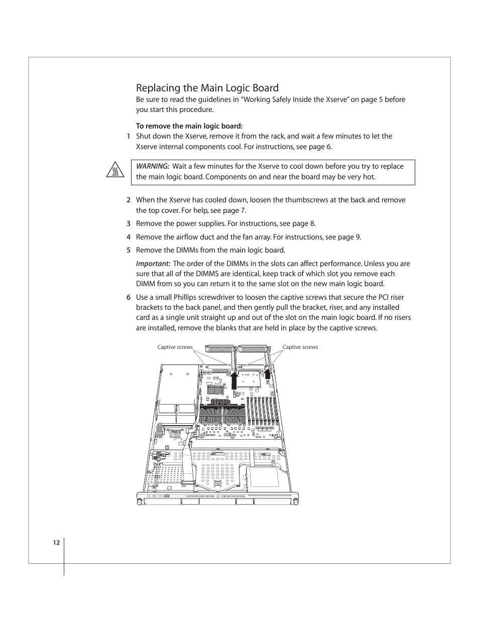 Replacing the main logic board | Apple Xserve Intel (Late 2006) Service Parts Kit User Manual | Page 12 / 28