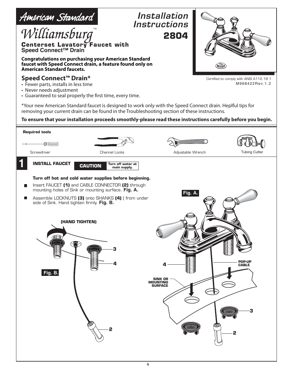 American Standard WILLIAMSBURG 2804 User Manual | 4 pages