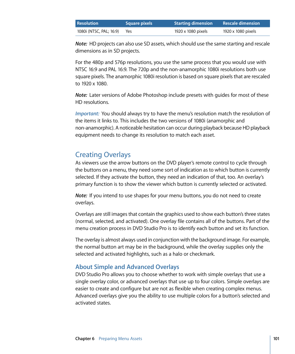 Creating overlays, About simple and advanced overlays | Apple DVD Studio Pro 4 User Manual | Page 101 / 656